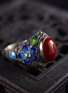 2025花丝镶嵌戒指做旧烧蓝复古宫廷指环时尚手工掐丝戒指古韵手工