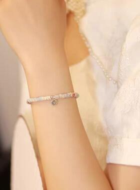 2026天然绿檀木手串手链串珠文艺复古民族风饰品寿山石女礼物