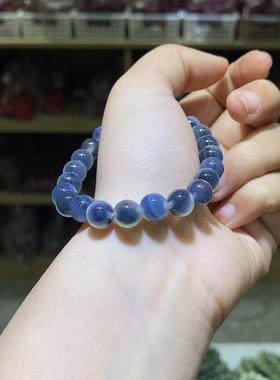 2026蓝色糖心玛瑙素圈8mm圆珠手串简约大气闺蜜礼物小众精致显白
