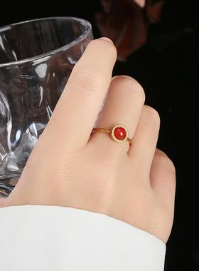 2026晶东珠宝 天然石圆形不锈钢钢圆珠金属戒指欧美跨境小众手饰