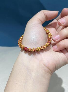 2026朱砂晶体砂雄黄圆珠素圈手串本命年简约小众设计手链女款饰品