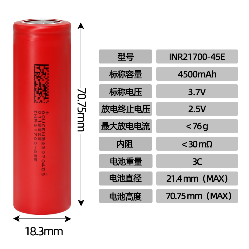 东磁1700锂电池动力电芯4500毫安3.7V电动车电池可充电航模4.2V