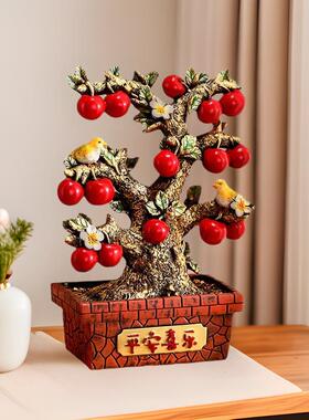 平安喜乐摆件苹果树喜鹊客厅电视酒柜玄关装饰工艺乔迁新居礼品物