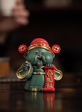 国潮风创意彩金财神爷招财摆件家居办公室茶室桌面装饰品