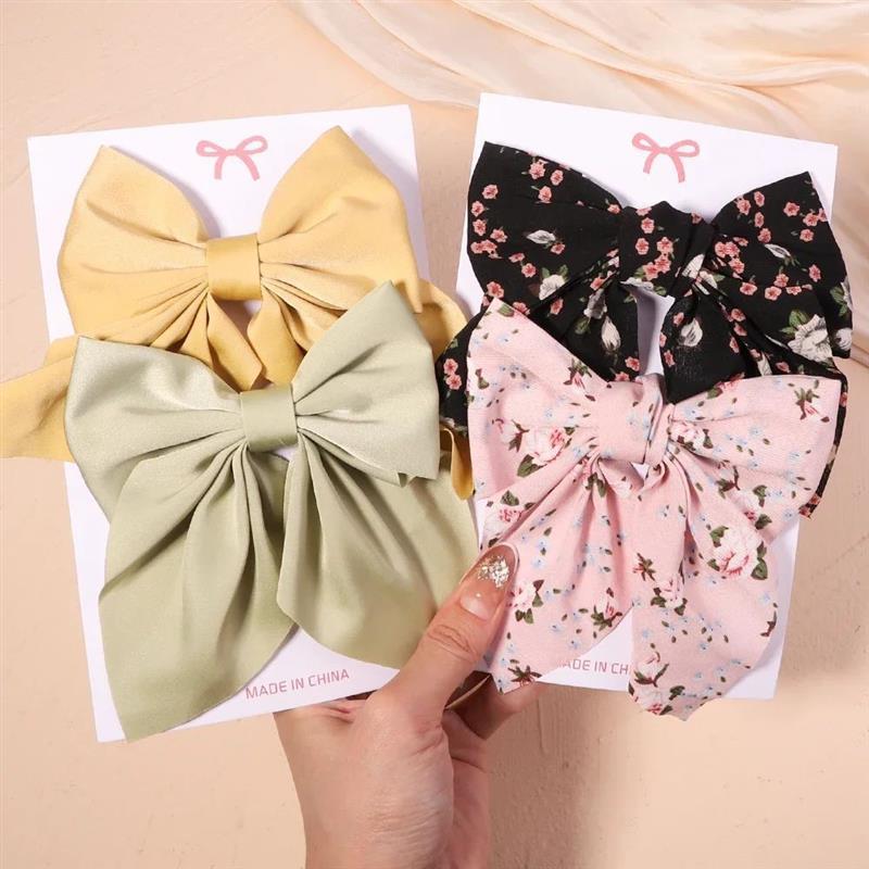 2Pcs/set Women Girls Sweet Print Bows Hair Clips Hairpins - 图0
