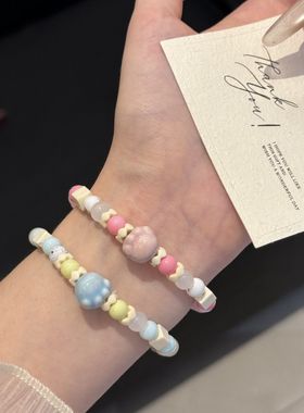 马卡龙色系猫爪陶瓷串珠手链