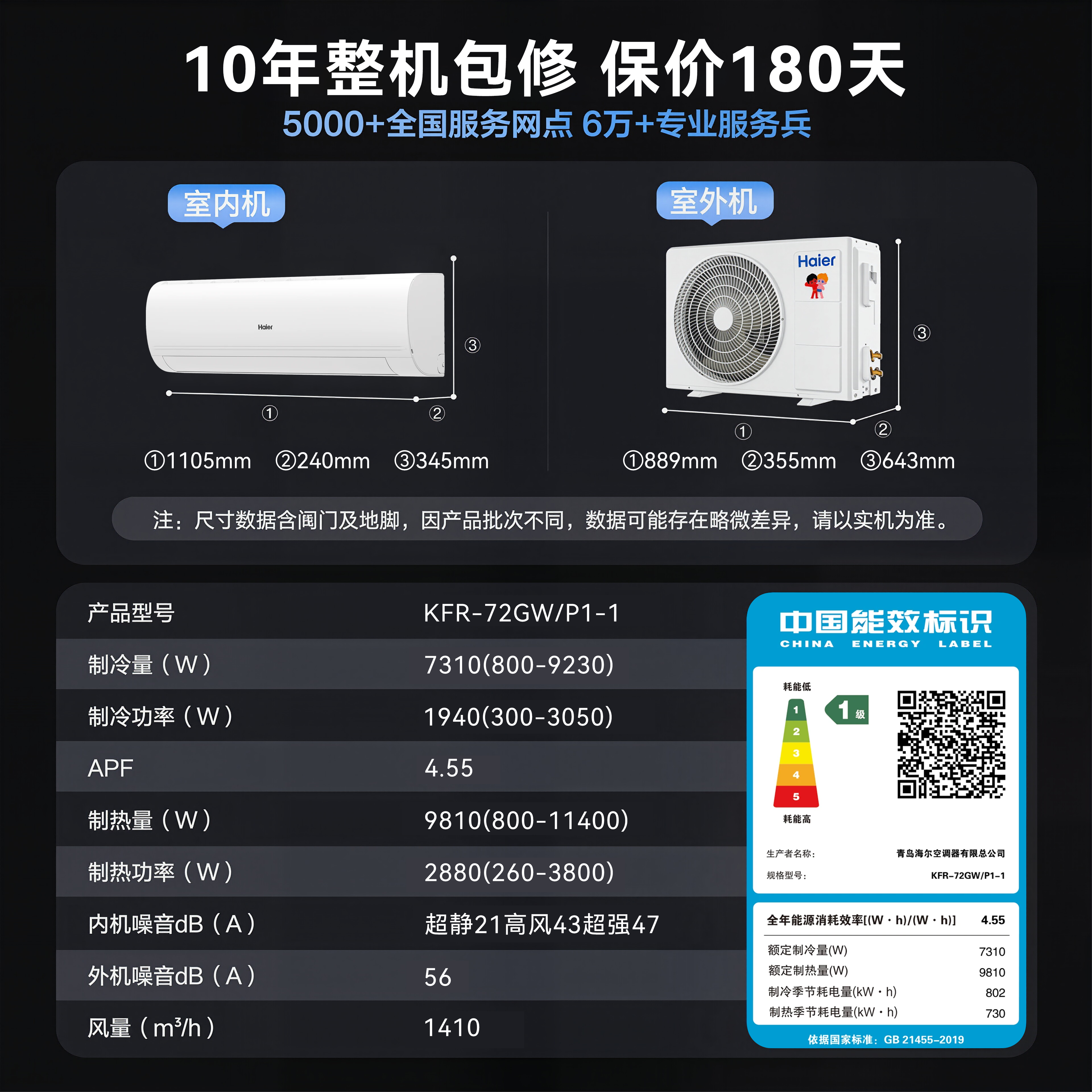 [雷神者]海尔空调净省电大挂机家用3匹2匹新一级能效变频冷暖KEA