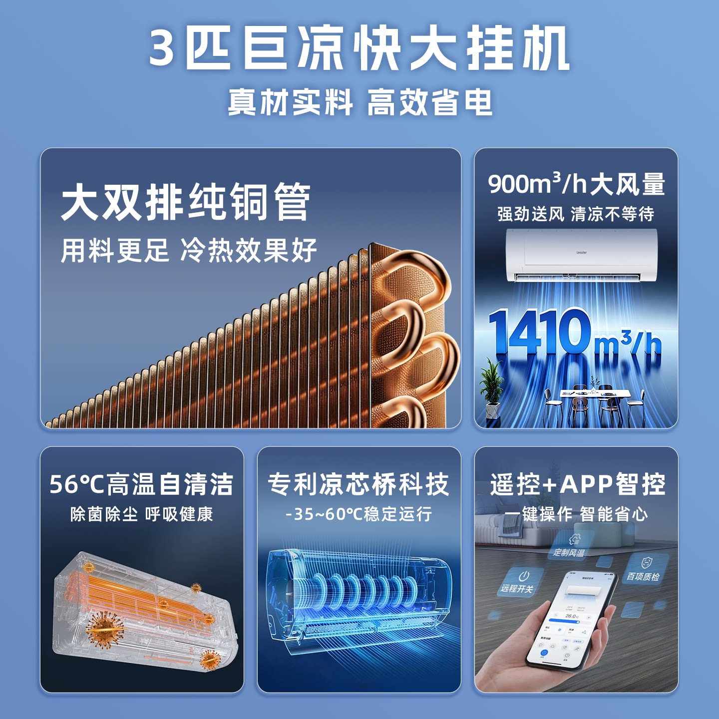 大挂机】海尔空调3匹2匹家用一级能效省电变频客厅除湿统帅旗舰店