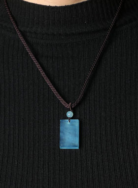 天然海蓝宝冰种翡翠平安牌方牌无事牌无字牌男女吊坠项链挂坠挂件