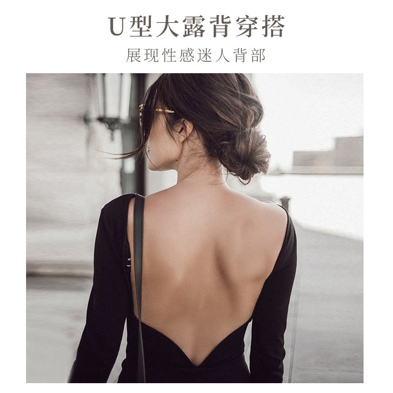 大露背u型薄款黑色美背法式抹胸 梧桐花开内衣文胸