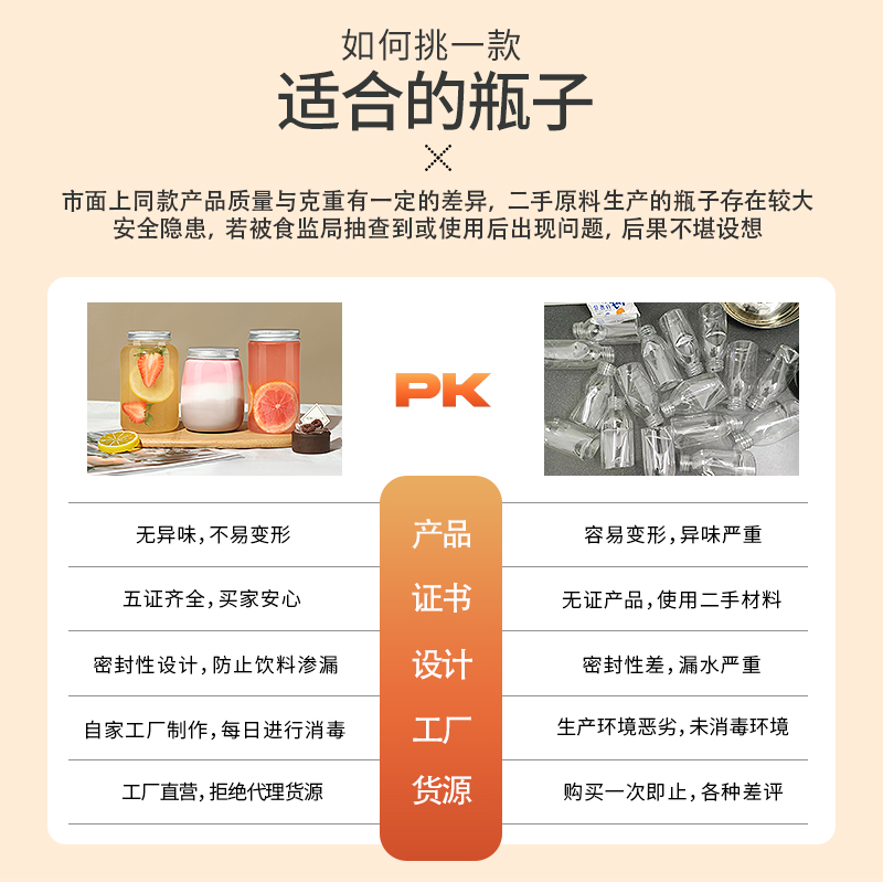 网红奶茶瓶一次性塑料透明带盖商用食品级杨枝甘露果汁饮料空瓶子 - 图3