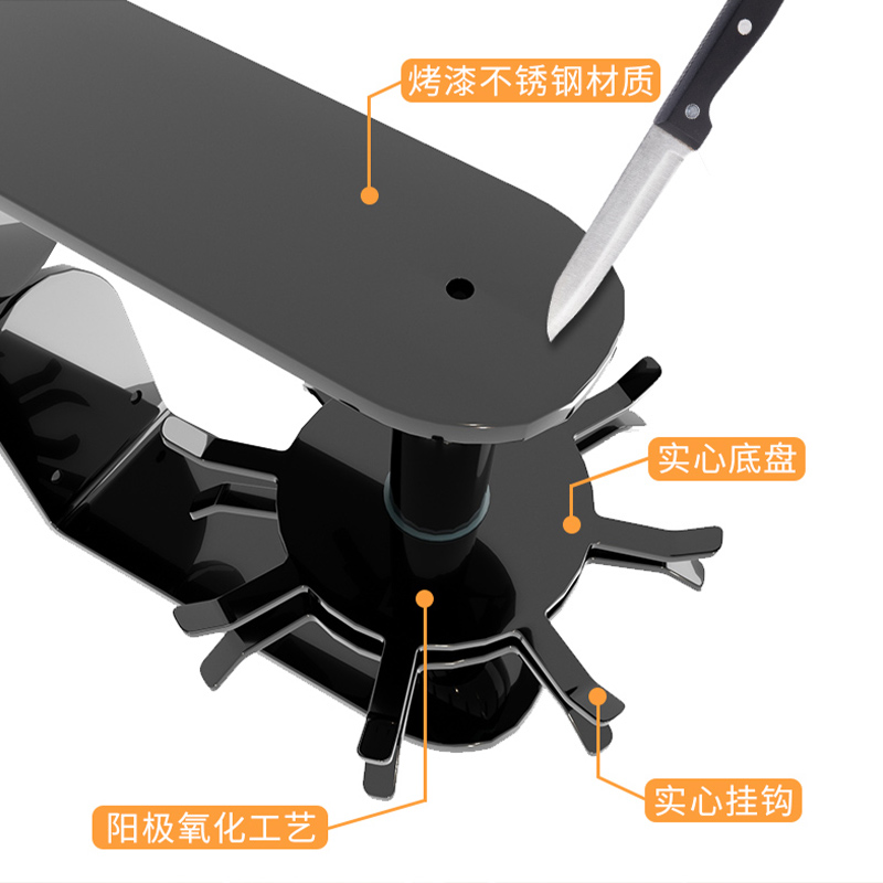 免打孔厨房墙壁收纳架置物架旋转多功能挂钩锅铲勺子厨具用品壁挂 - 图1