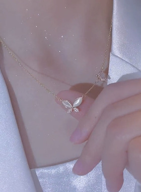 猫眼石镀金女镶钻蝴蝶项链