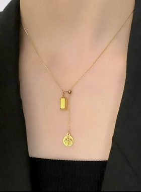 设计感招财小金条抽拉锁骨链