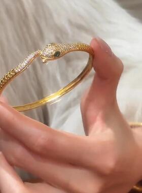 金色满钻蛇形手镯女古法沙金