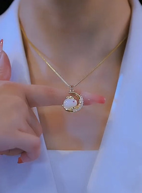 设计感钛钢不掉色月兔项链女