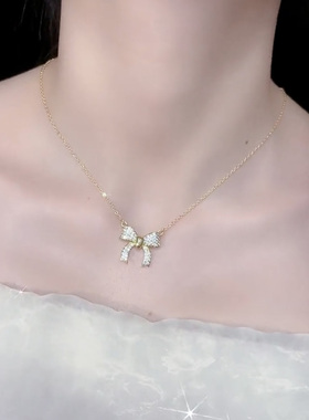 金色微镶磁吸蝴蝶节项链女