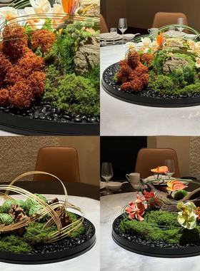 酒店大圆桌餐桌花中式摆件