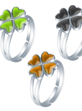 韩版时尚女四叶草花瓣感温情绪变色戒指 开口