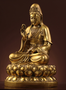 供奉纯铜菩萨佛堂摆件莲花观音