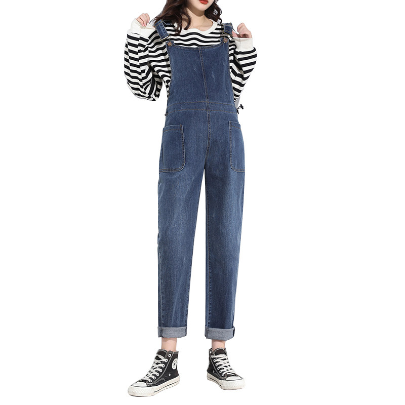 加长孕妇背带裤春秋外穿宽松牛仔裤 翎露孕妇背带裤