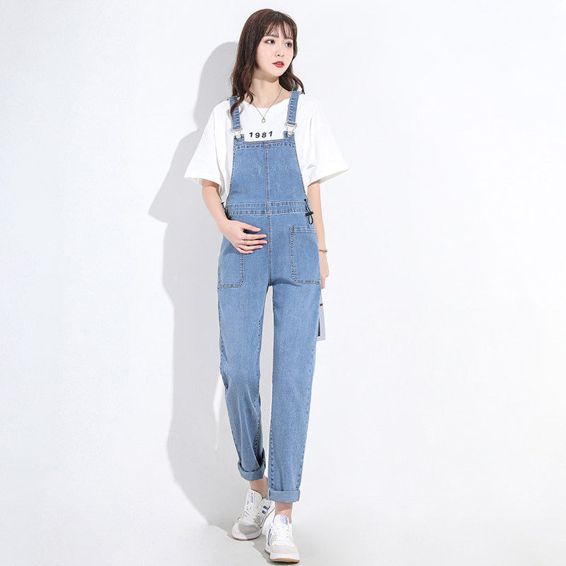 孕妇背带裤春秋2022新款外穿牛仔裤 翎露孕妇背带裤