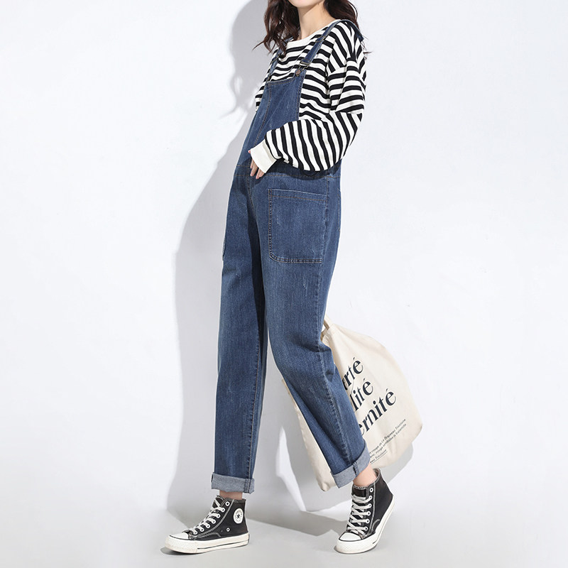 加长孕妇背带裤春秋外穿宽松牛仔裤 翎露孕妇背带裤