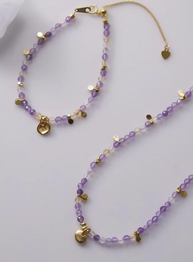 落岸银镀金吊坠天然紫黄水晶项链