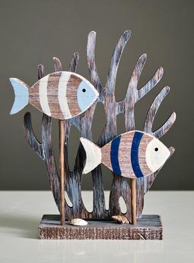 地中海风格珊瑚立体鱼形海星工艺品木质小鱼装饰摆件陈列桌面摆件
