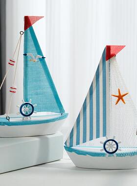 地中海创意家居装饰摆件木质做旧工艺帆船模型摆件装饰品木船小船