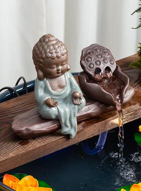 开口陶瓷罐流水摆件生态缸