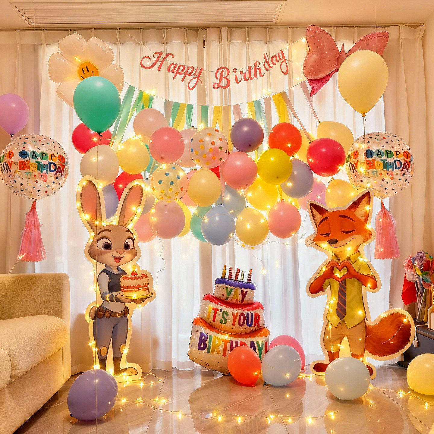 疯狂动物城主题生日布置儿童气球派对朱迪警官尼克kt板场景装饰,淘宝优惠券,粉丝福利购,淘宝优惠卷