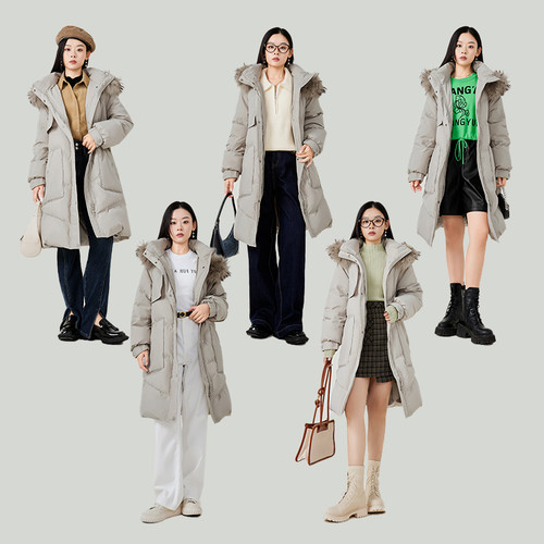 秋水伊人中长款毛领羽绒服女2025冬季新款鸭绒灰色外套女款大衣 - 图1