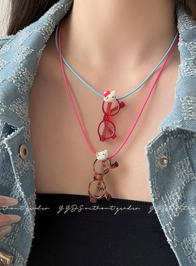 yyds！甜酷风kitty猫咪眼镜项链