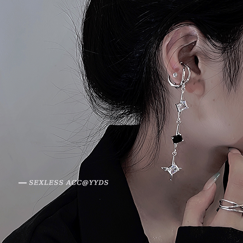 yyds甜酷风闪钻链条耳骨夹耳夹女无耳洞不对称星芒耳饰高级感轻奢 - 图2