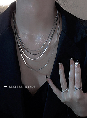 简约冷淡风叠戴银色蛇骨项链女