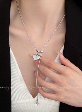 yyds！简约抽拉爱心吊坠项链