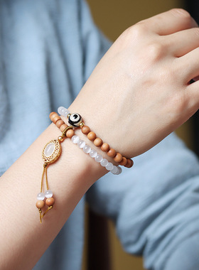 天然绿檀木手串女款佛珠念珠手链