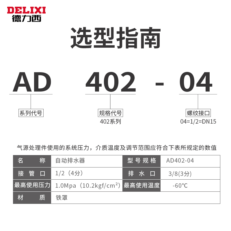 德力西气动空压机过滤器气动自动排水器AD402-04储气罐末端排水阀 - 图0