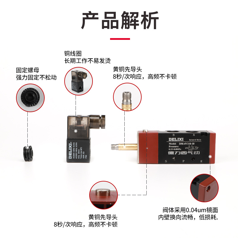 德力西气动创新者二位五通电磁阀DM-4V210-08换向控制阀4V310-10-图1