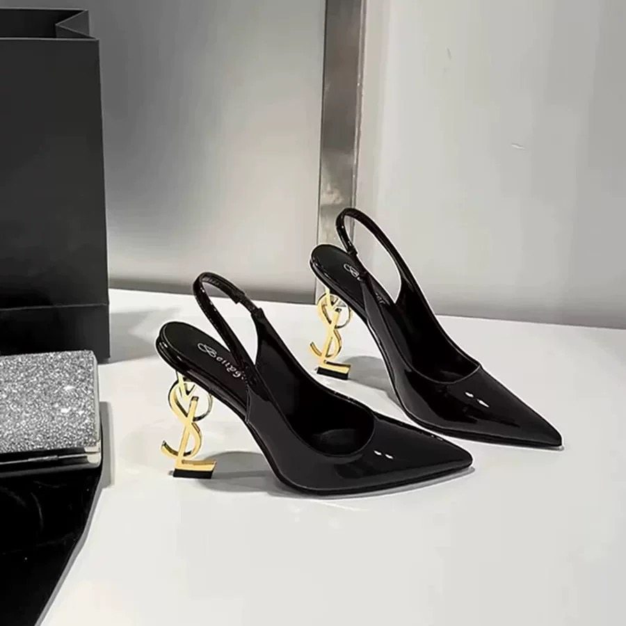 杨树林同款字母跟高跟鞋2025新款包头后空凉鞋性感小众漆皮单鞋,淘宝优惠券,粉丝福利购,淘宝优惠卷