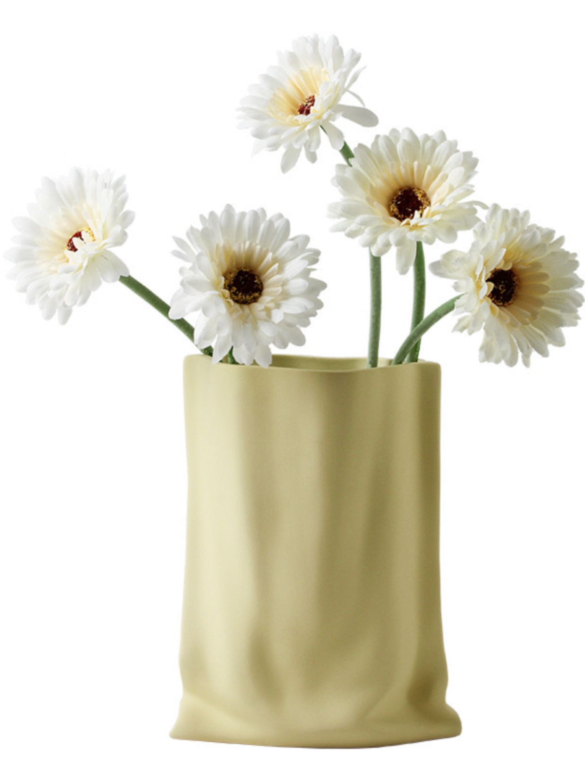 创意陶瓷褶皱花瓶奶油风玄关餐桌台面装饰摆件纸袋花器-图3