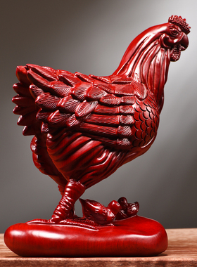 红花梨木雕母鸡摆件实木家居装饰
