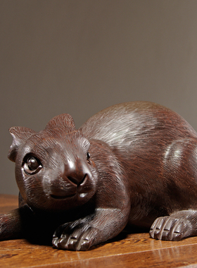 黑檀木12生肖家居客厅兔子摆件