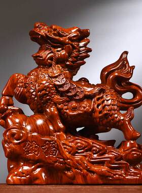 木雕麒麟摆件一对新中式装饰送礼