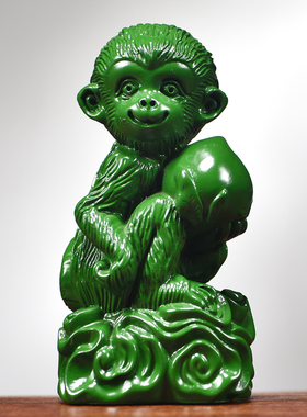 实木雕刻猴子一对摆件三合生肖