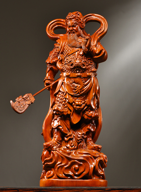 花梨木雕伽蓝韦陀佛像摆件装饰