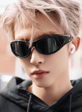 张婧仪同款发箍复古猫眼墨镜赛博朋克y2k椭圆防紫外线强光太阳镜