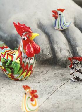 日式创意小鸡公鸡琉璃珠彩色动物摆饰客厅摆件家里中式家居饰品