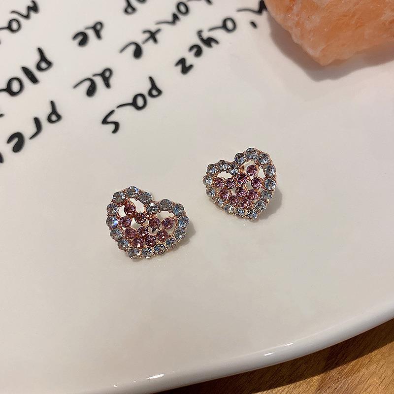 韩国粉色闪钻爱心耳环女气质高级感韩系耳钉轻奢小众网红耳饰定制